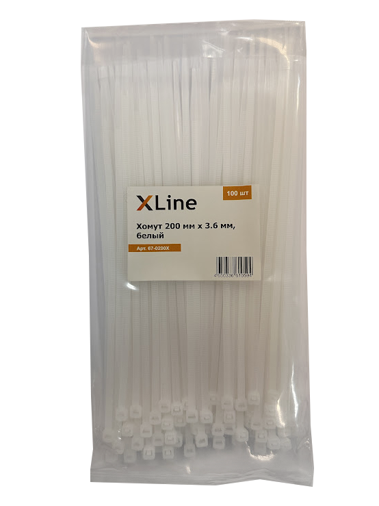 Хомут 200 мм x 3.6 мм X-Line, белый, 100 шт