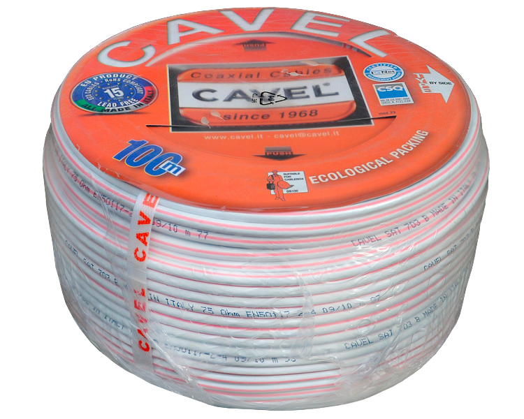 Кабель SAT 703 B Cu/Cu Cavel, белый, 100 м