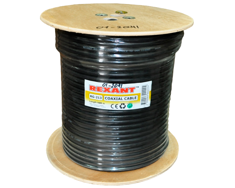 Кабель RG-213 Rexant, 50 Ом, черный, 100 м