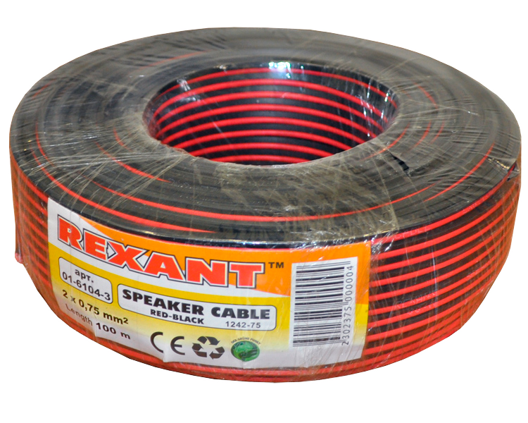 Кабель акустический RED-BLACK 2 х 0.75 мм Rexant, 100 м