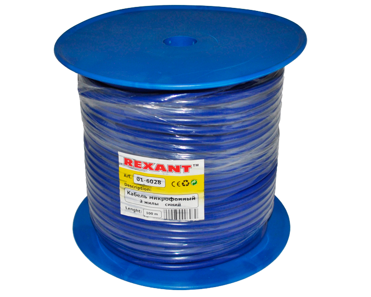 Кабель микрофонный 2 x 0.25 мм Rexant, синий, 100 м