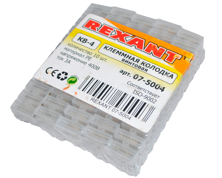 Колодка клеммная винтовая КВ-4 Rexant, 4 мм2, линейка 12 шт, 3 А