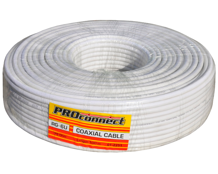 Кабель RG-6U Proconnect, d=0.75 мм, белый, 100 м