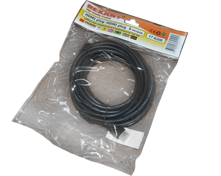 Шнур HDMI - HDMI GOLD Rexant, с фильтром, 5 м