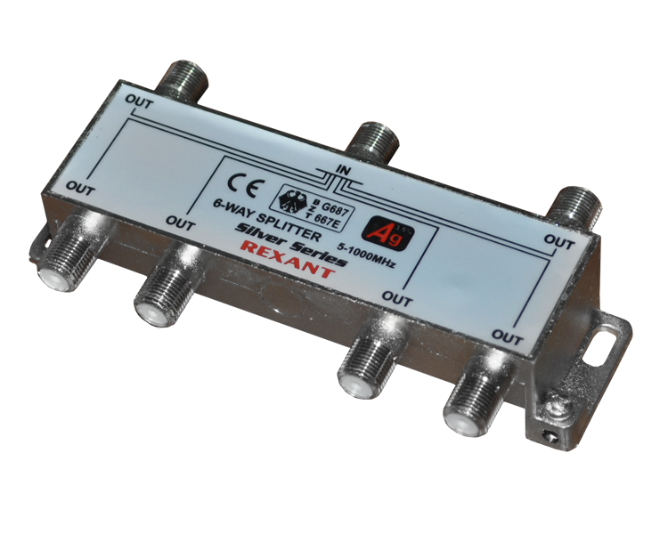 Делитель на 6 в упаковке 6-WAY Splitter Silver (+ 7 F-разъемов) Rexant