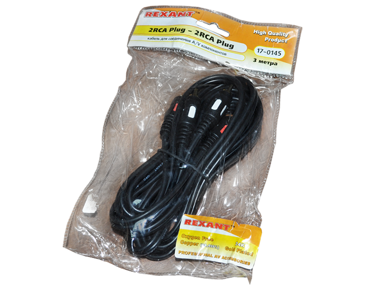 Шнур 2 RCA - 2 RCA 3.5 мм Rexant, премиум, 3 м