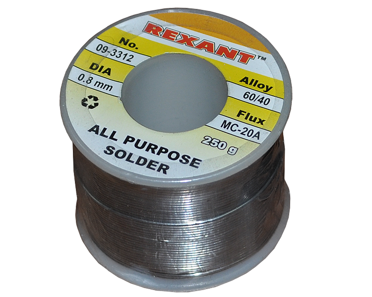 Припой с канифолью 250 г Rexant, 0.8 мм