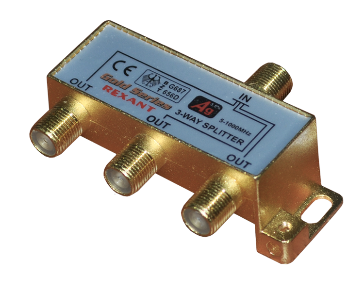 Делитель на 3 в упаковке 3-WAY Splitter Gold (+ 4 F-разъема) Rexant