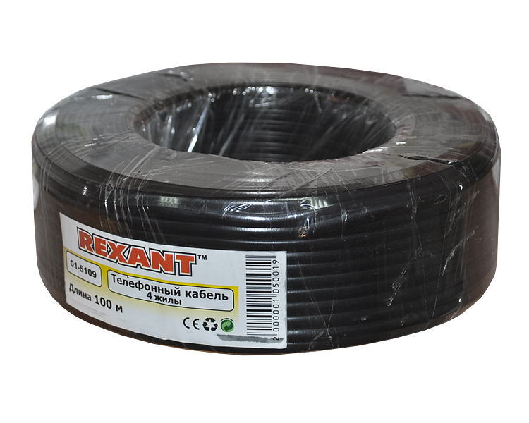 Кабель телефонный 4 жилы Rexant, черный, 100 м