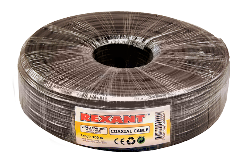 Кабель видеонаблюдения D=5 мм + 4 x 0.5 мм Rexant, наружный, 100 м