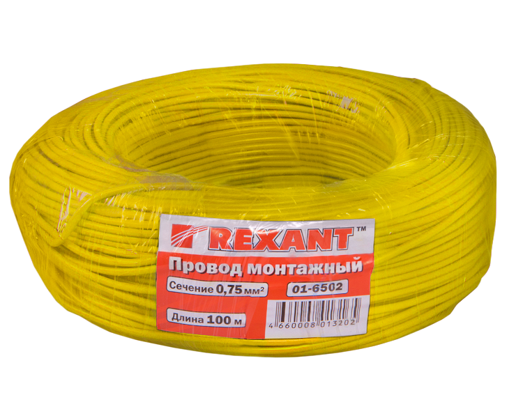 Провод автомобильный 0.75 мм2 Rexant, желтый, 100 м
