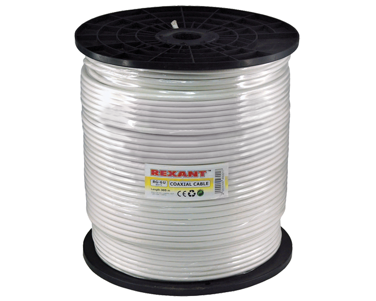 Кабель RG-6U Rexant, белый, 305 м