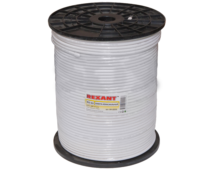 Кабель RG-6U Cu 64 Rexant, белый, 305 м