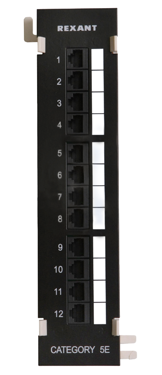 Патч-Панель 10" Rexant, 12 гнёзд RJ-45,  CAT5e, Dual IDC, монтаж на стенку
