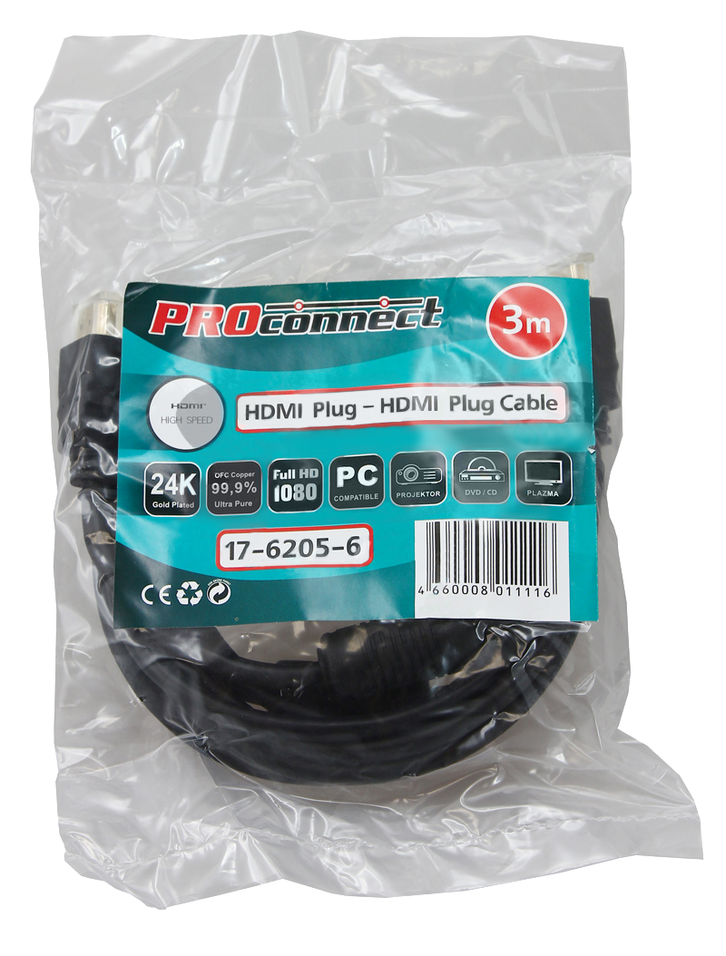 Шнур HDMI - HDMI GOLD Proconnect, с фильтром, 3 м