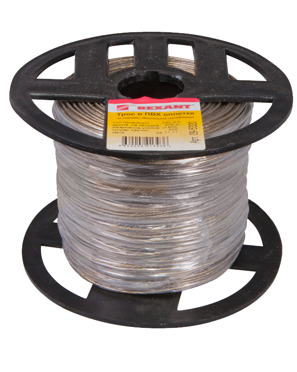 Трос стальной 2 мм Rexant, в ПВХ изоляции, катушка 200 м