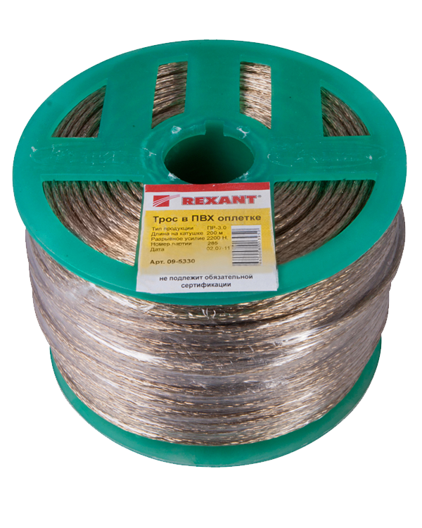 Трос стальной 3 мм Rexant, в ПВХ изоляции, катушка 200 м